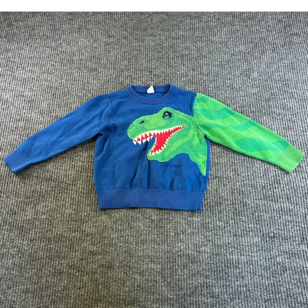 Baby Gap Toddler Boys Blue Green T-Rex Dinosaur Graphic Knit Sweater Size 5T